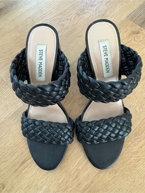 Steve Madden Black Braided Double-Strap Heels